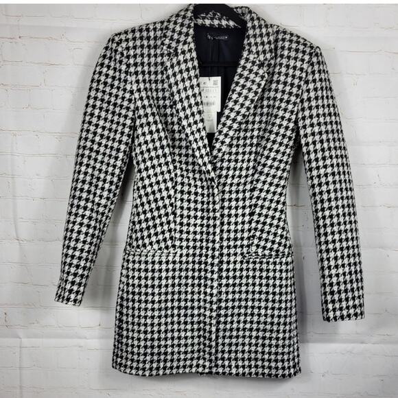 NWT Zara Tweed Structured Blazer Mini Dress Houndstooth Size M S - Picture 5 of 7
